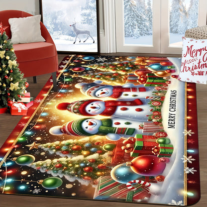 [Festive Christmas Mat] Festive Christmas Mat - Extra Large Soft Floor Mat with Gingerbread Men, Snowmen, Candy Canes & Tree Decorations | Red, Green, Golden Holiday Decor for Living Room, Bedroom, Entryway - Machine Washable