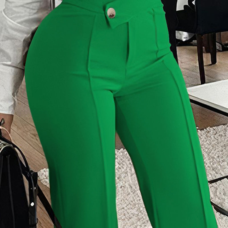 Slim Straight-Leg Pants with Buckle Fashion Solid Color Trousers for Womens Clothing