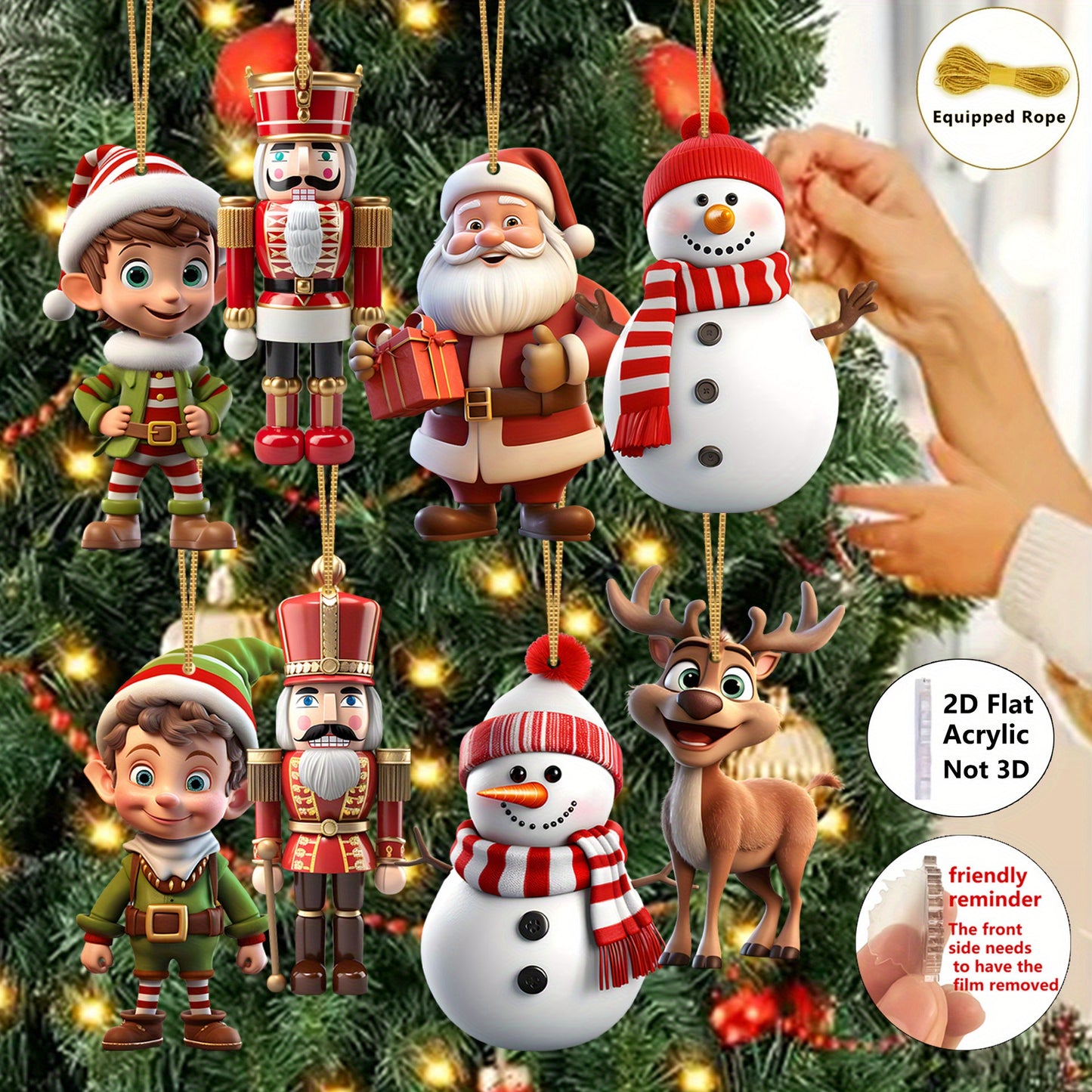 [Christmas Decor] 2D Flat, 2D Flat-8pcs Christmas Acrylic Charm-Santa Claus, Nutcracker Soldier, Snowman Various Combination Pendant, Home, Classroom, Office, Christmas Tree Simulation Tree Decoration, Gift Giving Logo, Chris