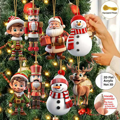 [Christmas Decor] 2D Flat, 2D Flat-8pcs Christmas Acrylic Charm-Santa Claus, Nutcracker Soldier, Snowman Various Combination Pendant, Home, Classroom, Office, Christmas Tree Simulation Tree Decoration, Gift Giving Logo, Chris