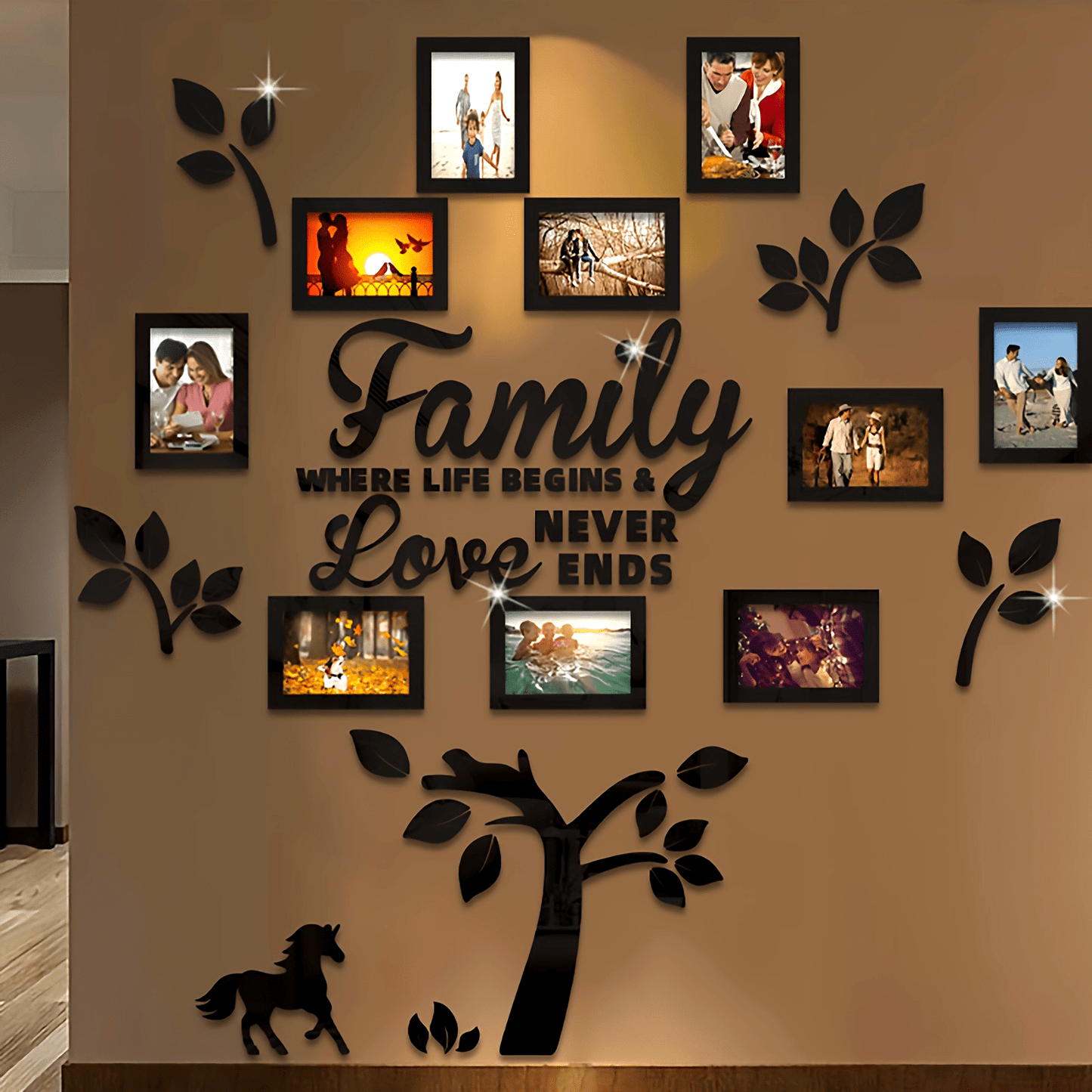 3D Photo Frame, Plaque College Photo Frame, Wall Decoration Combination Acrylic Self Pasting DIY Photo Frame Selfie Gallery Collage With Hanging Template And Wall Mounting Design, Home Tree