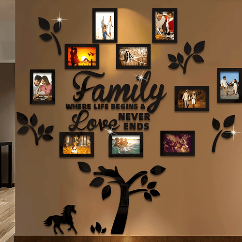 3D Photo Frame, Plaque College Photo Frame, Wall Decoration Combination Acrylic Self Pasting DIY Photo Frame Selfie Gallery Collage With Hanging Template And Wall Mounting Design, Home Tree