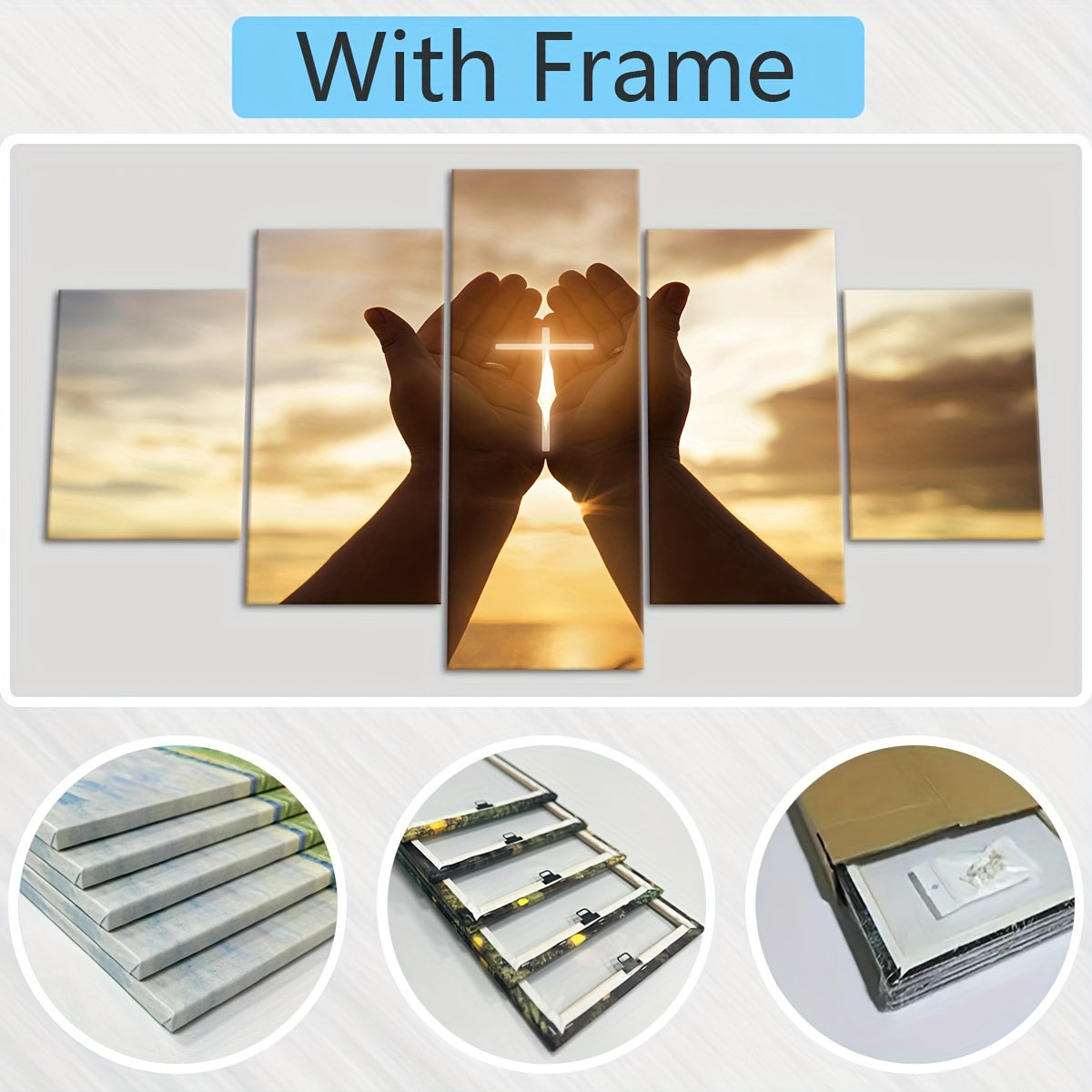 2D Flat, [2D FLAT] 5pcs Frame Prayer Hand Canvas Poster, Five Panel Scene Art, Modular Picture, Print Painting, Modern Art, Ideal Decor for Bedroom Living Room Kitchen Dorm, Wall Decoration, Gift for Family Friends, Murals, W