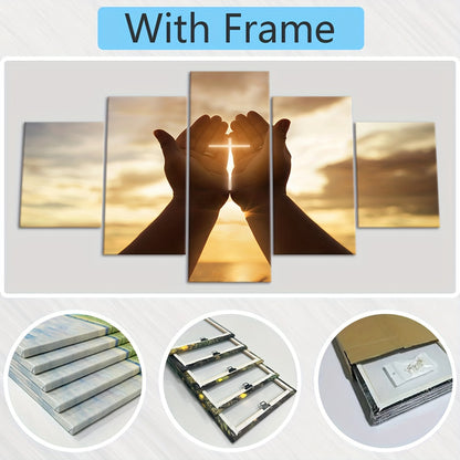 2D Flat, [2D FLAT] 5pcs Frame Prayer Hand Canvas Poster, Five Panel Scene Art, Modular Picture, Print Painting, Modern Art, Ideal Decor for Bedroom Living Room Kitchen Dorm, Wall Decoration, Gift for Family Friends, Murals, W