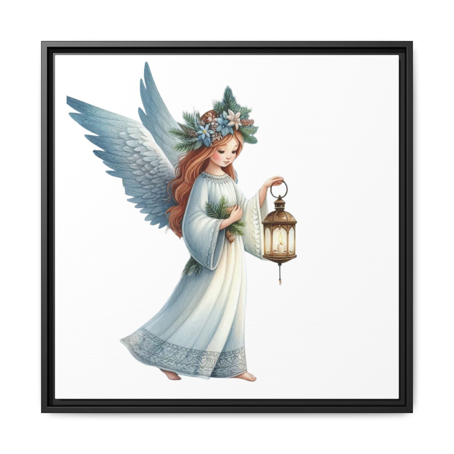 Framed Angel Lantern Matte Canvas Wall Art — Serene Guardian Print
