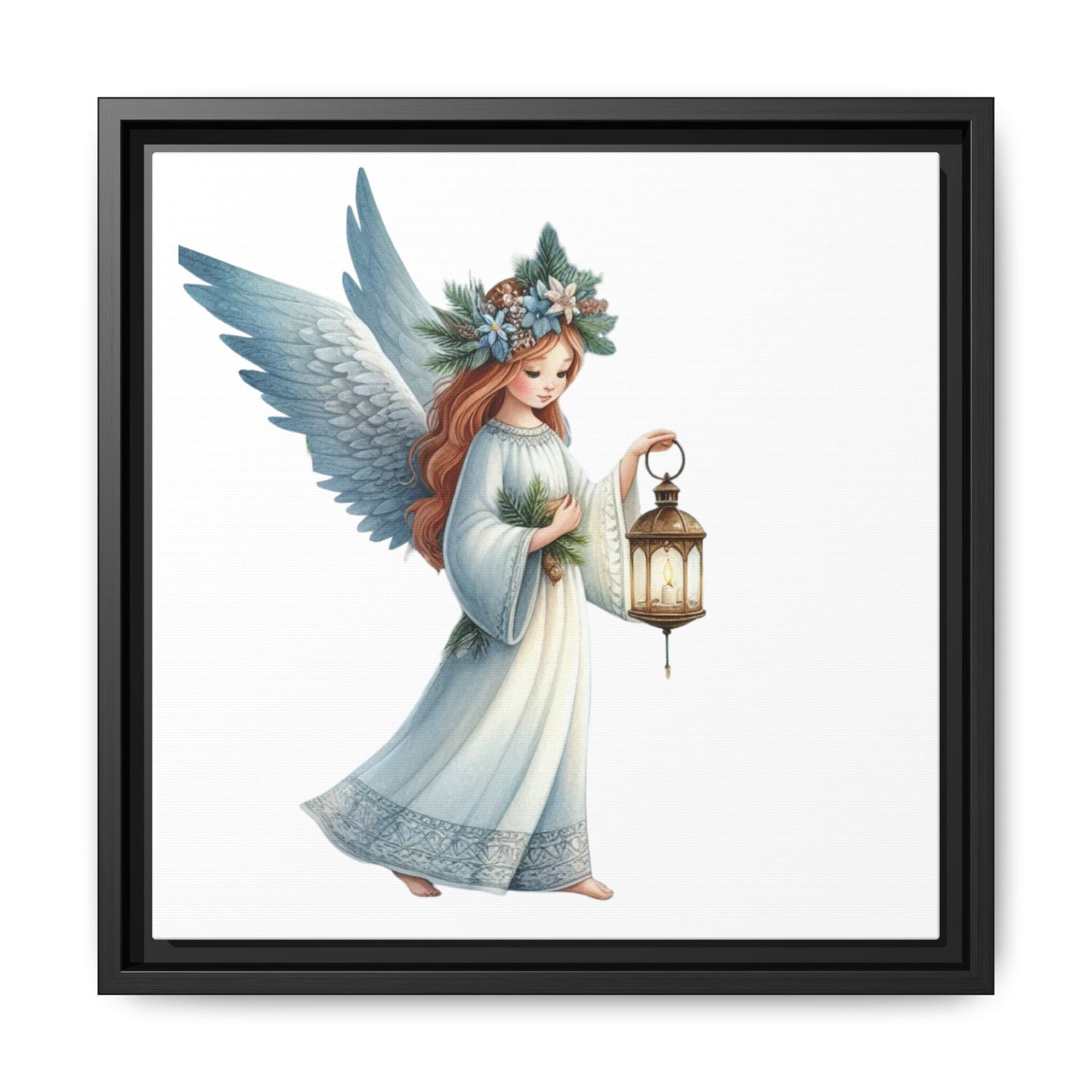 Framed Angel Lantern Matte Canvas Wall Art — Serene Guardian Print