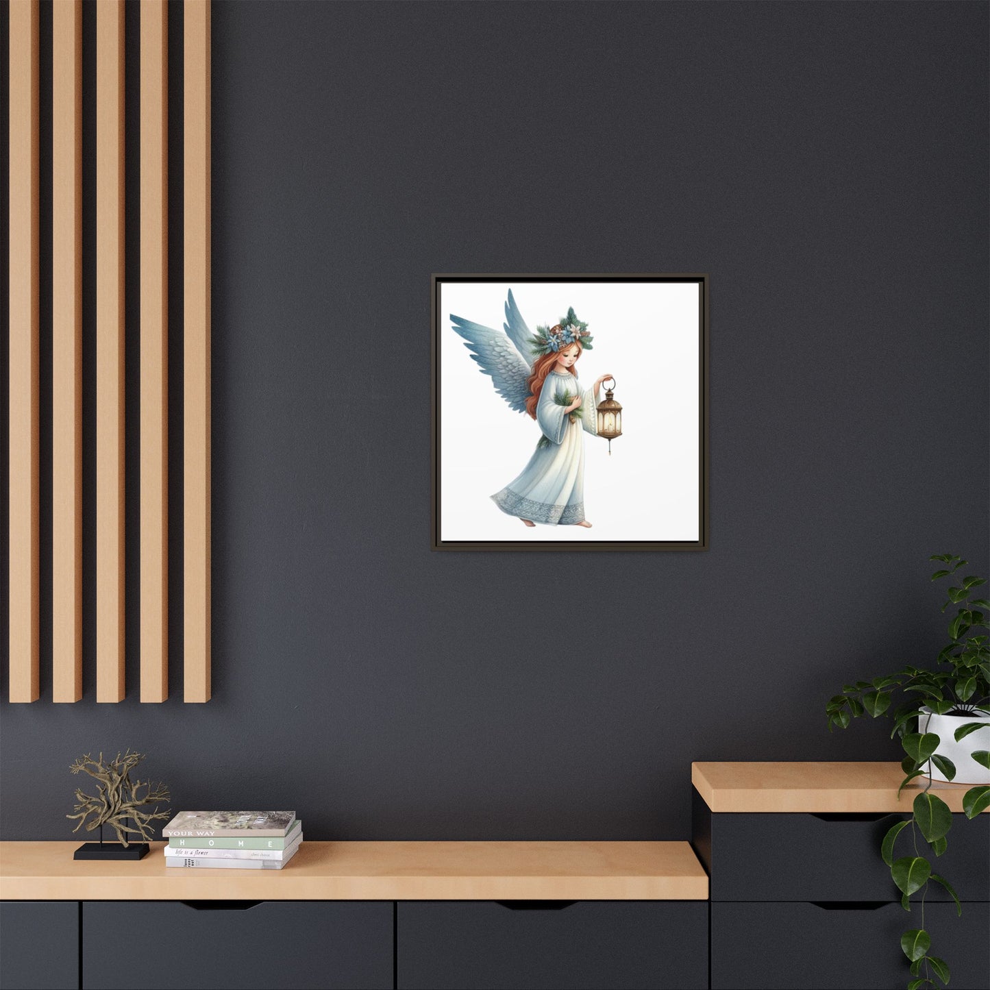 Framed Angel Lantern Matte Canvas Wall Art — Serene Guardian Print