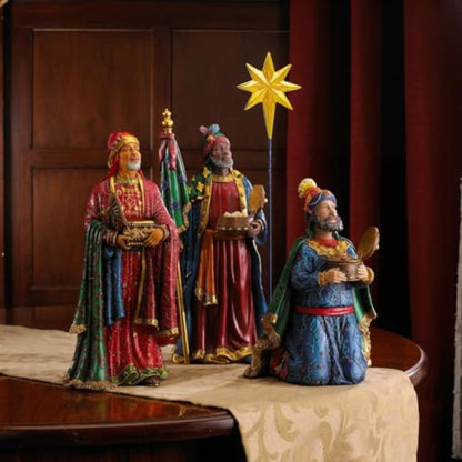 16pcs Deluxe Edition Three Kings Gifts Nativity Scene Set with Lighted Stable & Hand-Painted Figures - 7-inch Scale Collection Suitable for Church Display, Real Life Nativity with Golden Frankincense Myrrh & Certificate of Au