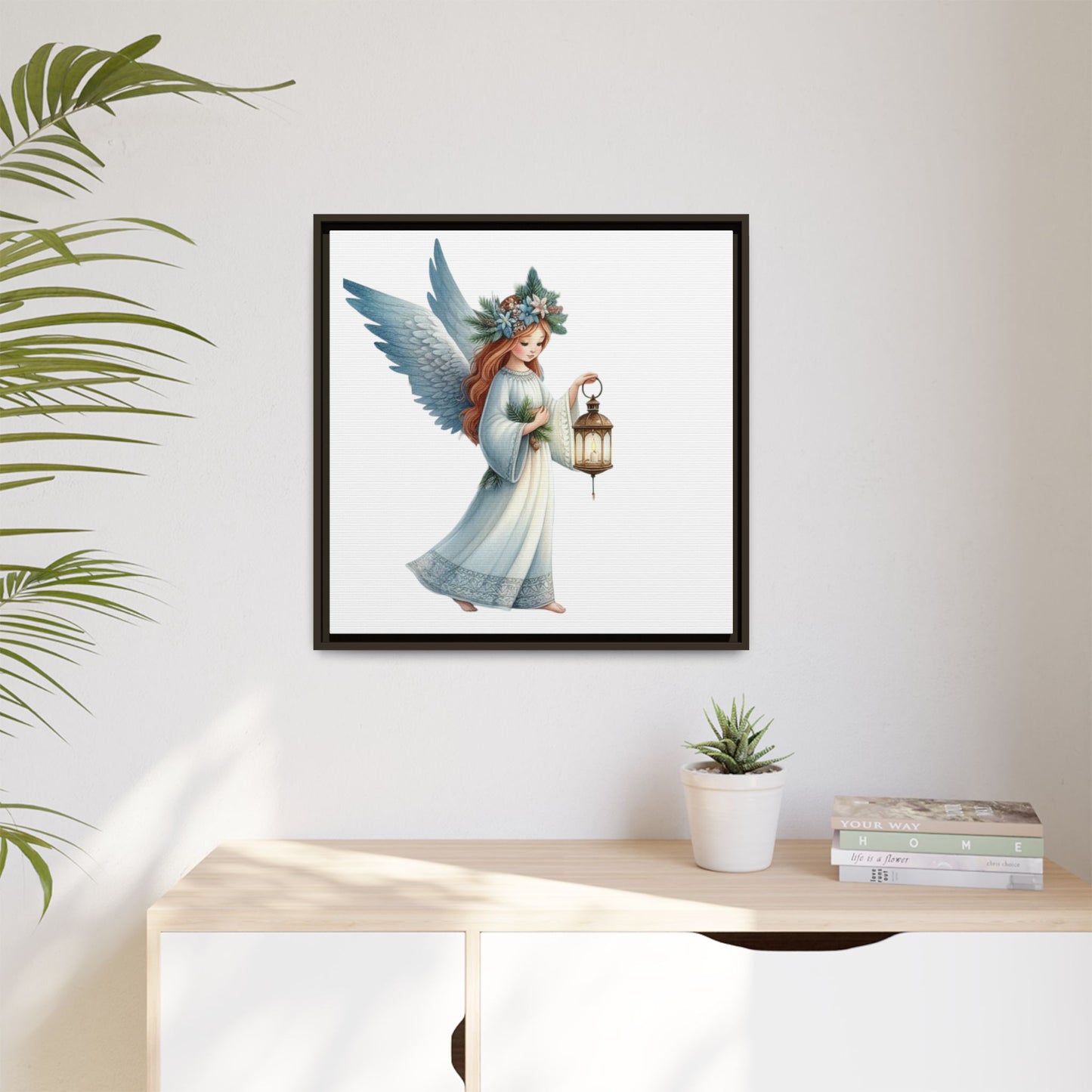 Framed Angel Lantern Matte Canvas Wall Art — Serene Guardian Print