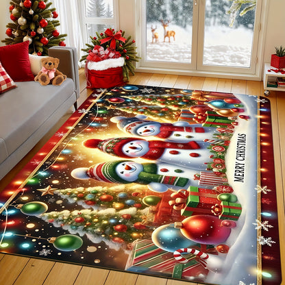 [Festive Christmas Mat] Festive Christmas Mat - Extra Large Soft Floor Mat with Gingerbread Men, Snowmen, Candy Canes & Tree Decorations | Red, Green, Golden Holiday Decor for Living Room, Bedroom, Entryway - Machine Washable