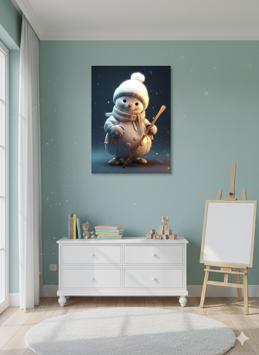 Framed Matte Canvas - Cozy Snowman Winter Wall Art