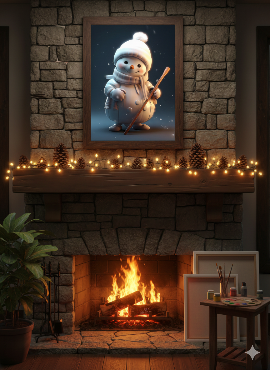 Framed Matte Canvas - Cozy Snowman Winter Wall Art