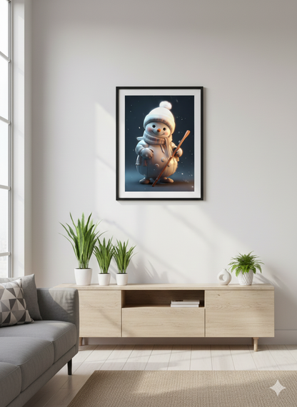 Framed Matte Canvas - Cozy Snowman Winter Wall Art