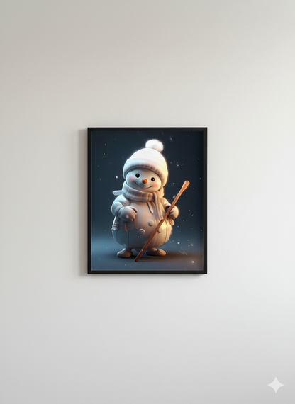 Framed Matte Canvas - Cozy Snowman Winter Wall Art