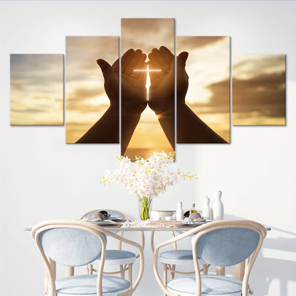 2D Flat, [2D FLAT] 5pcs Frame Prayer Hand Canvas Poster, Five Panel Scene Art, Modular Picture, Print Painting, Modern Art, Ideal Decor for Bedroom Living Room Kitchen Dorm, Wall Decoration, Gift for Family Friends, Murals, W