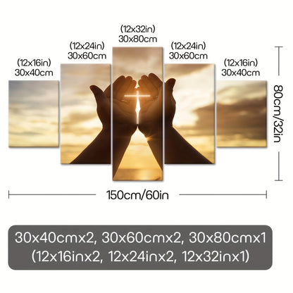 2D Flat, [2D FLAT] 5pcs Frame Prayer Hand Canvas Poster, Five Panel Scene Art, Modular Picture, Print Painting, Modern Art, Ideal Decor for Bedroom Living Room Kitchen Dorm, Wall Decoration, Gift for Family Friends, Murals, W