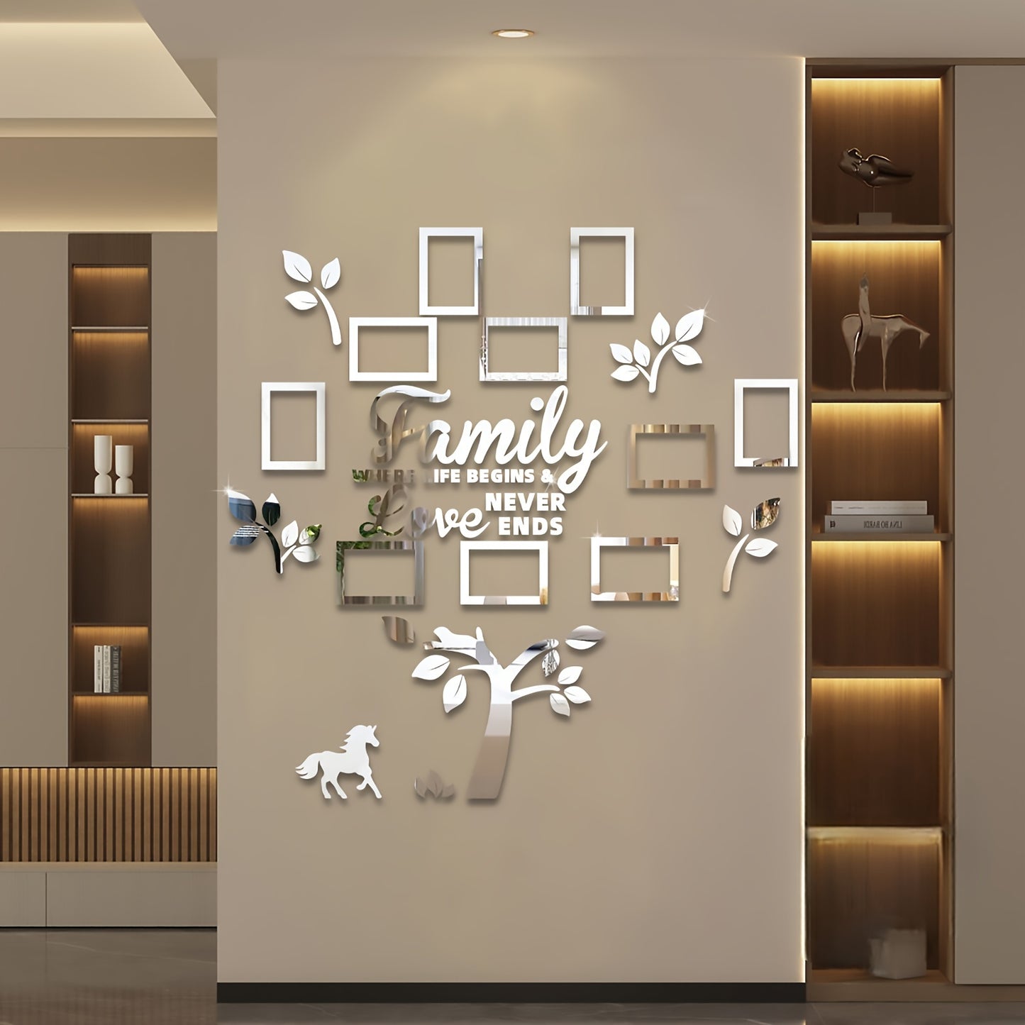 3D Photo Frame, Plaque College Photo Frame, Wall Decoration Combination Acrylic Self Pasting DIY Photo Frame Selfie Gallery Collage With Hanging Template And Wall Mounting Design, Home Tree