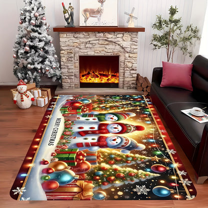 [Festive Christmas Mat] Festive Christmas Mat - Extra Large Soft Floor Mat with Gingerbread Men, Snowmen, Candy Canes & Tree Decorations | Red, Green, Golden Holiday Decor for Living Room, Bedroom, Entryway - Machine Washable