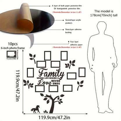 3D Photo Frame, Plaque College Photo Frame, Wall Decoration Combination Acrylic Self Pasting DIY Photo Frame Selfie Gallery Collage With Hanging Template And Wall Mounting Design, Home Tree