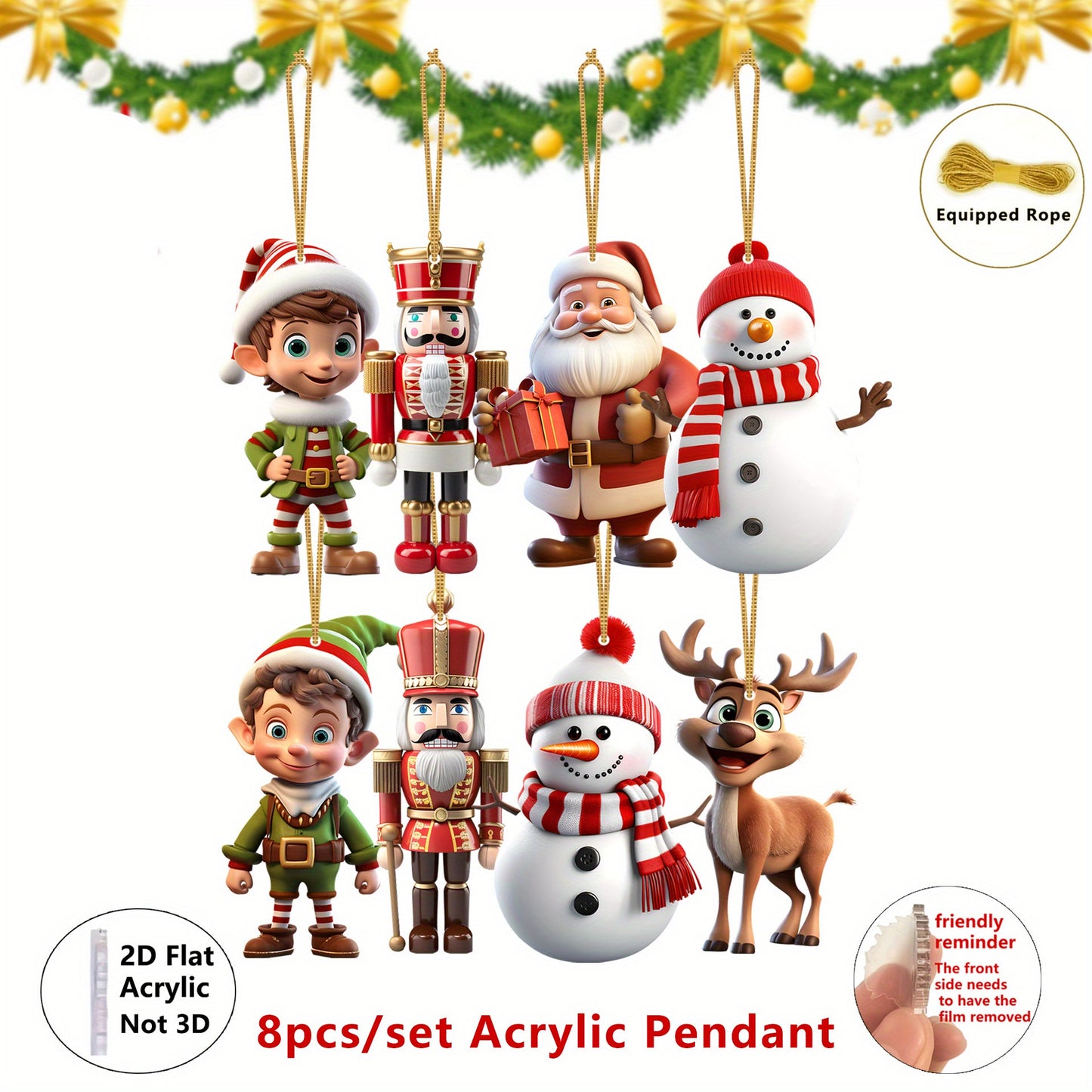 [Christmas Decor] 2D Flat, 2D Flat-8pcs Christmas Acrylic Charm-Santa Claus, Nutcracker Soldier, Snowman Various Combination Pendant, Home, Classroom, Office, Christmas Tree Simulation Tree Decoration, Gift Giving Logo, Chris