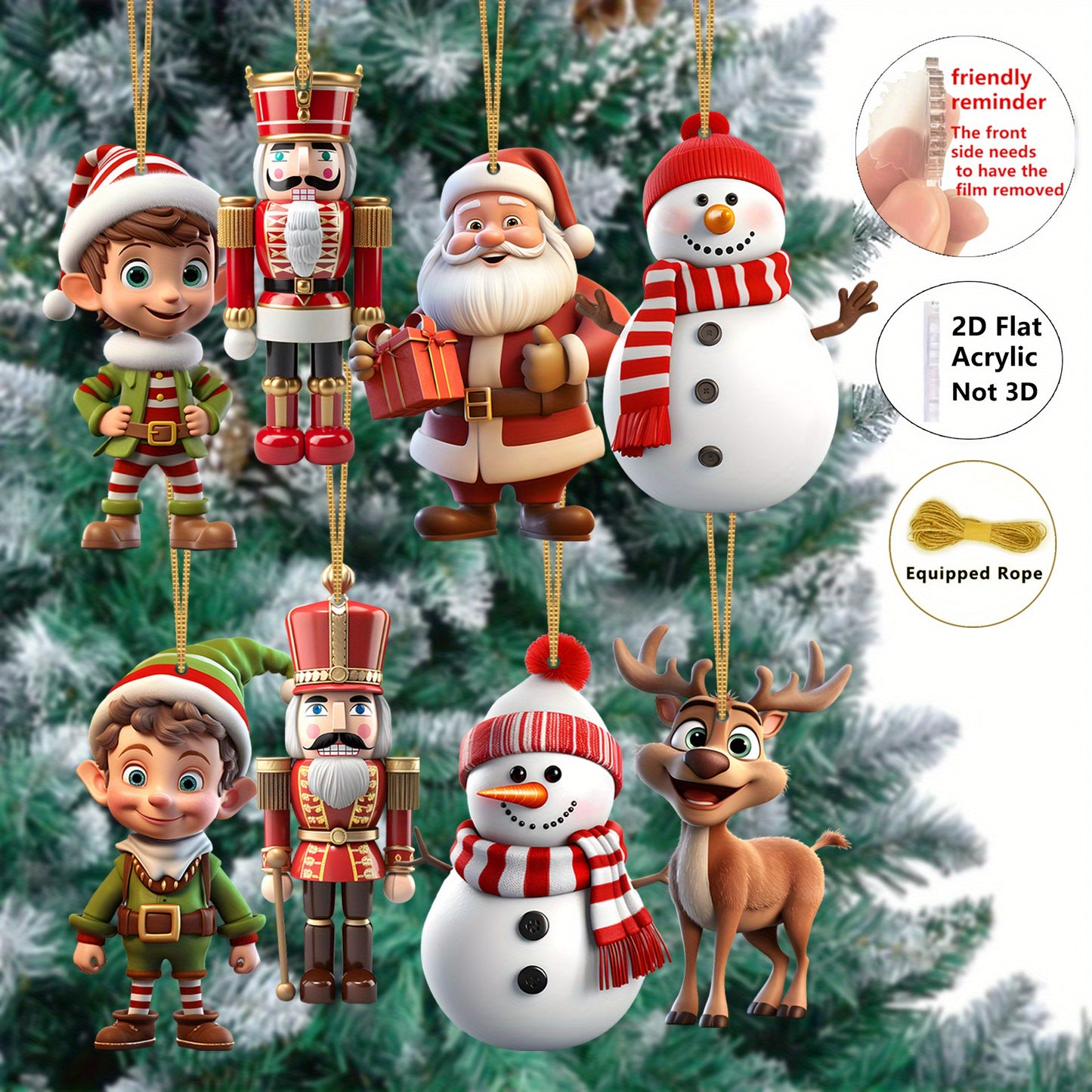 [Christmas Decor] 2D Flat, 2D Flat-8pcs Christmas Acrylic Charm-Santa Claus, Nutcracker Soldier, Snowman Various Combination Pendant, Home, Classroom, Office, Christmas Tree Simulation Tree Decoration, Gift Giving Logo, Chris