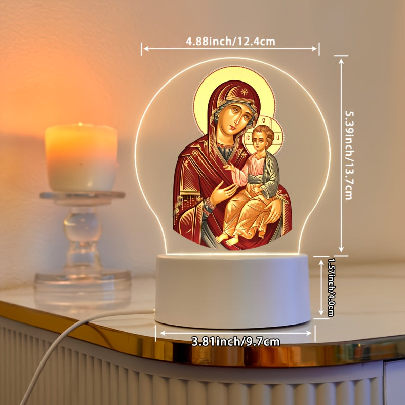 1pc Orthodox LED Acrylic Night Light, The Embraces The Faith, USB Powered with Switch, Emits a Peaceful Brilliance, Religious Home Decoration Lamp/ Creative Table Lamp, Suitable for Indoor, Bedroom, Prayer Altar, Religious Fe