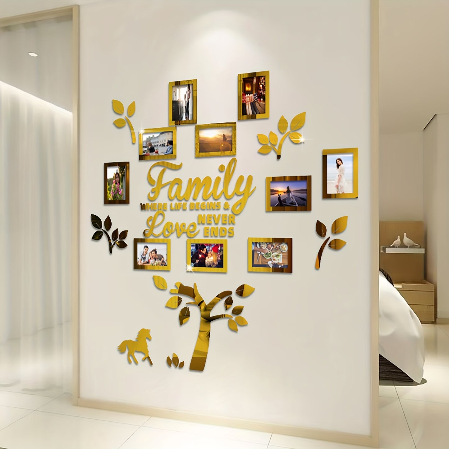 3D Photo Frame, Plaque College Photo Frame, Wall Decoration Combination Acrylic Self Pasting DIY Photo Frame Selfie Gallery Collage With Hanging Template And Wall Mounting Design, Home Tree
