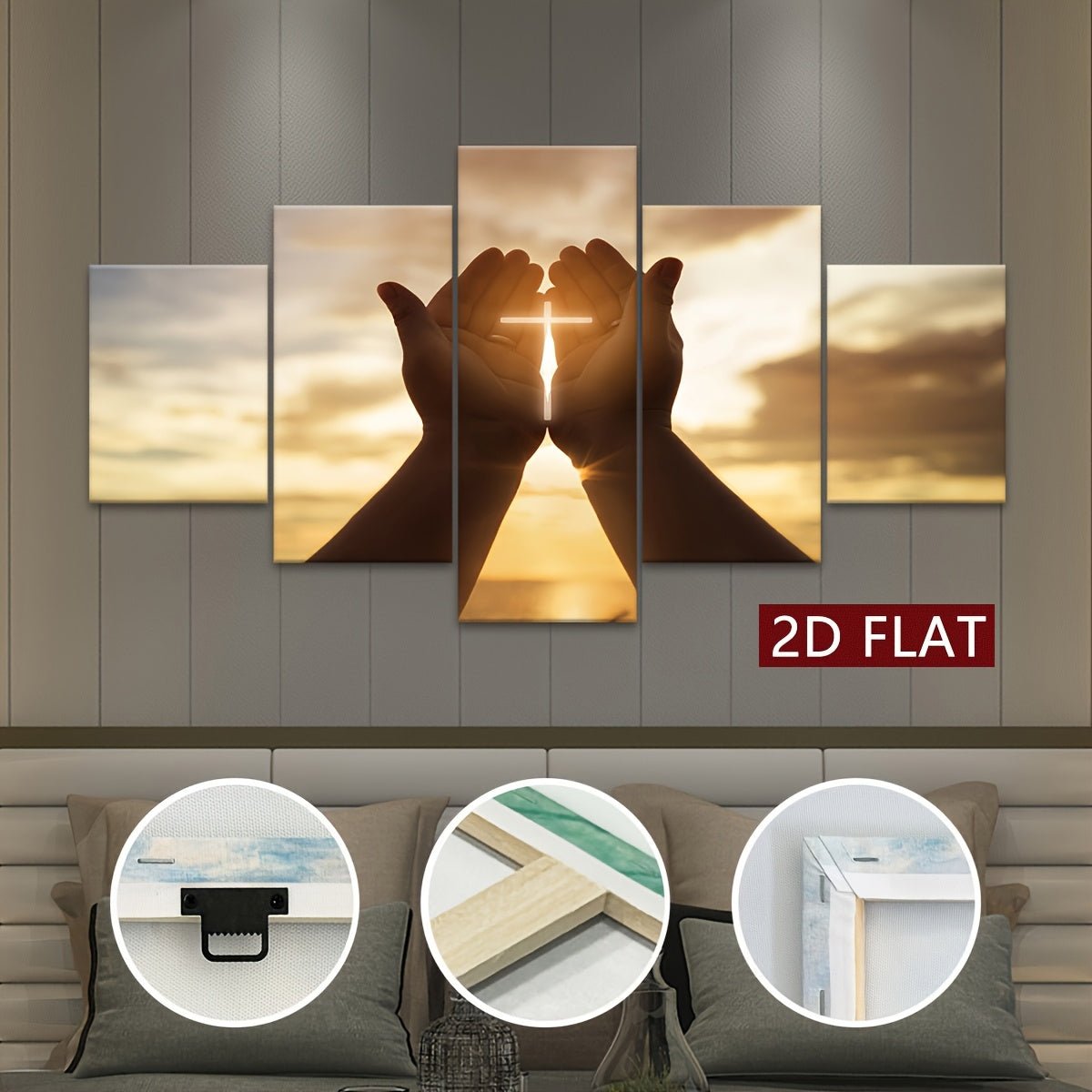 2D Flat, [2D FLAT] 5pcs Frame Prayer Hand Canvas Poster, Five Panel Scene Art, Modular Picture, Print Painting, Modern Art, Ideal Decor for Bedroom Living Room Kitchen Dorm, Wall Decoration, Gift for Family Friends, Murals, W