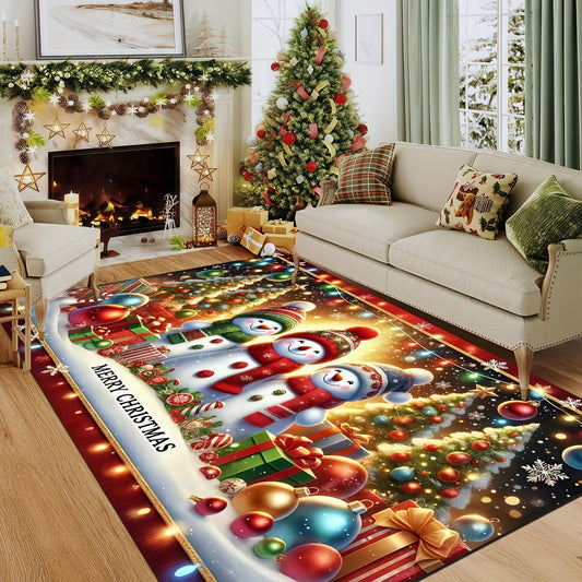 [Festive Christmas Mat] Festive Christmas Mat - Extra Large Soft Floor Mat with Gingerbread Men, Snowmen, Candy Canes & Tree Decorations | Red, Green, Golden Holiday Decor for Living Room, Bedroom, Entryway - Machine Washable