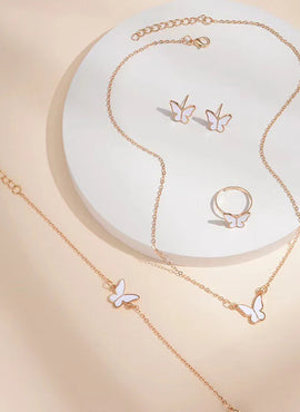 5PCS Fashion Butterfly Pendants Necklace Earrings Ring Bracelet Sets for Women Jewelry Set Bridal Wedding Jewelry Gift