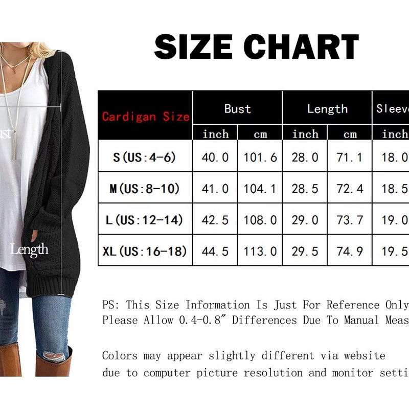 Women Cardigan Sweater Chunky Cable Knit Loose Cardigan with Pockets S-XXL