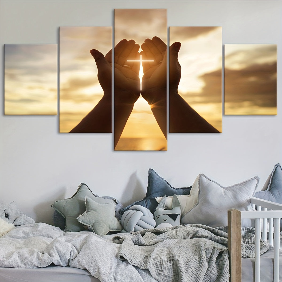 2D Flat, [2D FLAT] 5pcs Frame Prayer Hand Canvas Poster, Five Panel Scene Art, Modular Picture, Print Painting, Modern Art, Ideal Decor for Bedroom Living Room Kitchen Dorm, Wall Decoration, Gift for Family Friends, Murals, W