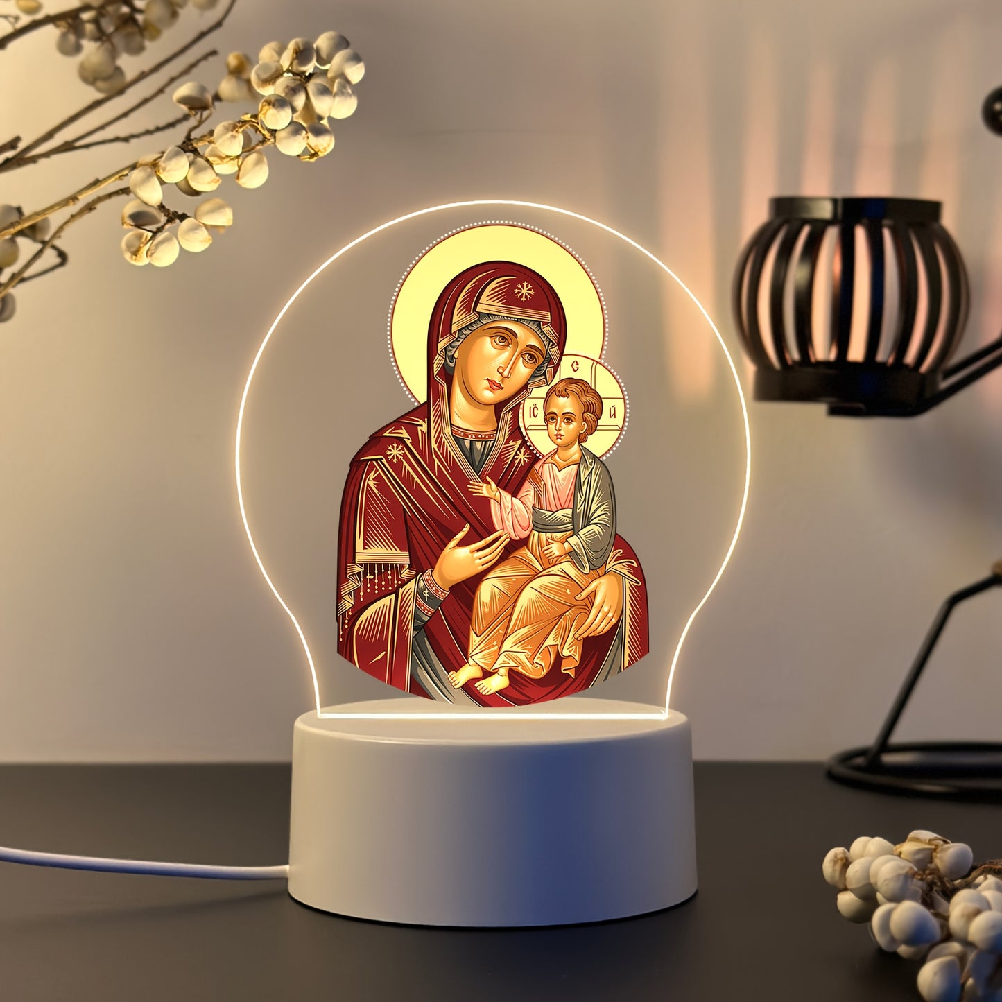 1pc Orthodox LED Acrylic Night Light, The Embraces The Faith, USB Powered with Switch, Emits a Peaceful Brilliance, Religious Home Decoration Lamp/ Creative Table Lamp, Suitable for Indoor, Bedroom, Prayer Altar, Religious Fe