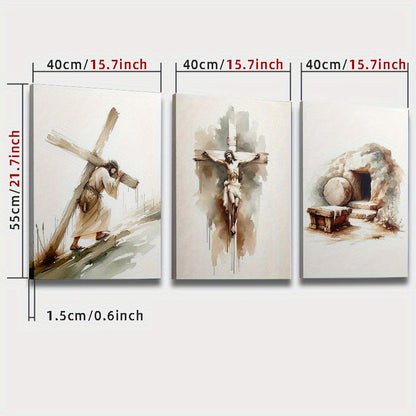 3pcs Wood Frame Canvas Print Decorative Painting, Easter Jesus Resurrection Poster, Baptism Bible He Is Risen Print, Christian Art Bible, Indoor Home Wall Decor Art