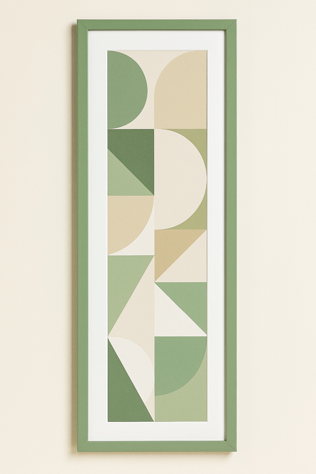 Sage Green Bauhaus Framed Art: Long Vertical Wide Wall Decor