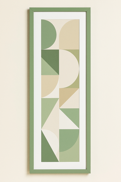 Sage Green Bauhaus Framed Art: Long Vertical Wide Wall Decor