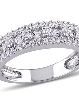 Women'S Engagement Anniversary Bridal 1 1/3 CT T.G.W. Round-Cut Created White Sapphire Sterling Silver Multi-Row Semi-Eternity Ring with Bezel/Prong/Pave Setting