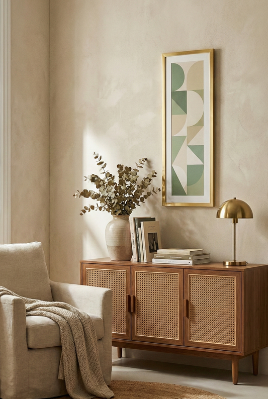 Sage Green Bauhaus Framed Art: Long Vertical Wide Wall Decor