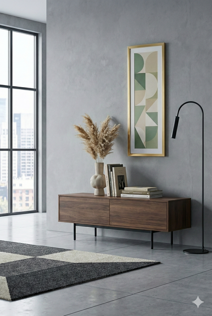 Sage Green Bauhaus Framed Art: Long Vertical Wide Wall Decor