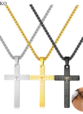 Christian Bible Cross Stainless Steel Statement Necklace Women/Men Catholic Jewelry Religious Collares de acero inoxida Wholesal