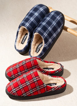 New Men's Striped Warm House Fleece Cozy Non-slip Plaid Cotton Mops Couples Slippers Winter Soft Indoor Bedroom Couples Shoes