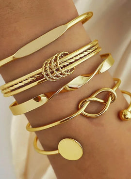 5pcs/set Fashion Golden Color Geometric Multilayer Bracelets Exaggerate Irregular Thread  Bracelet Jewellery Women Sets