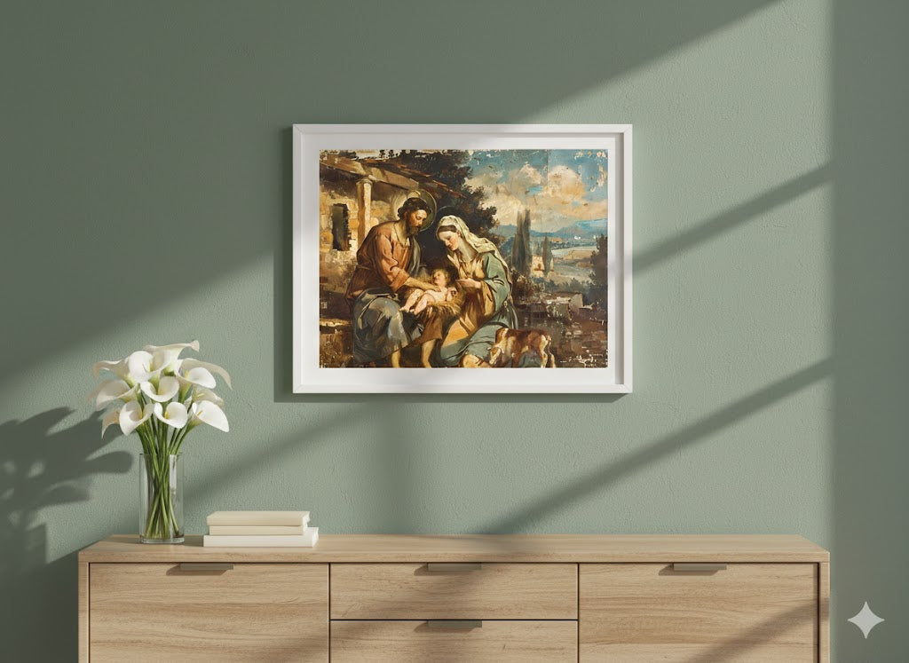 Framed Matte Canvas Nativity Art Print — Classic Holy Family Religious Wall Decor