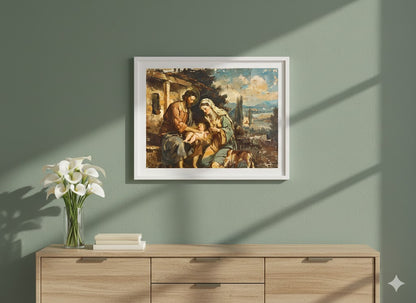 Framed Matte Canvas Nativity Art Print — Classic Holy Family Religious Wall Decor
