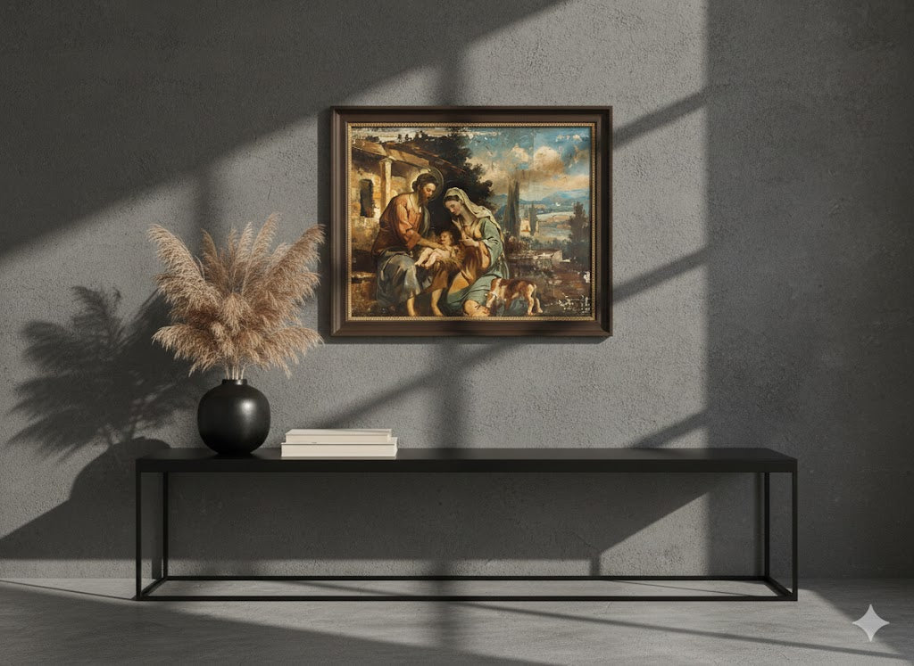 Framed Matte Canvas Nativity Art Print — Classic Holy Family Religious Wall Decor