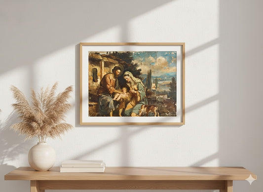 Framed Matte Canvas Nativity Art Print — Classic Holy Family Religious Wall Decor
