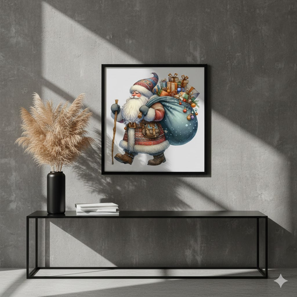 Framed Santa Canvas Print — Vintage Christmas Father Holiday Wall Art