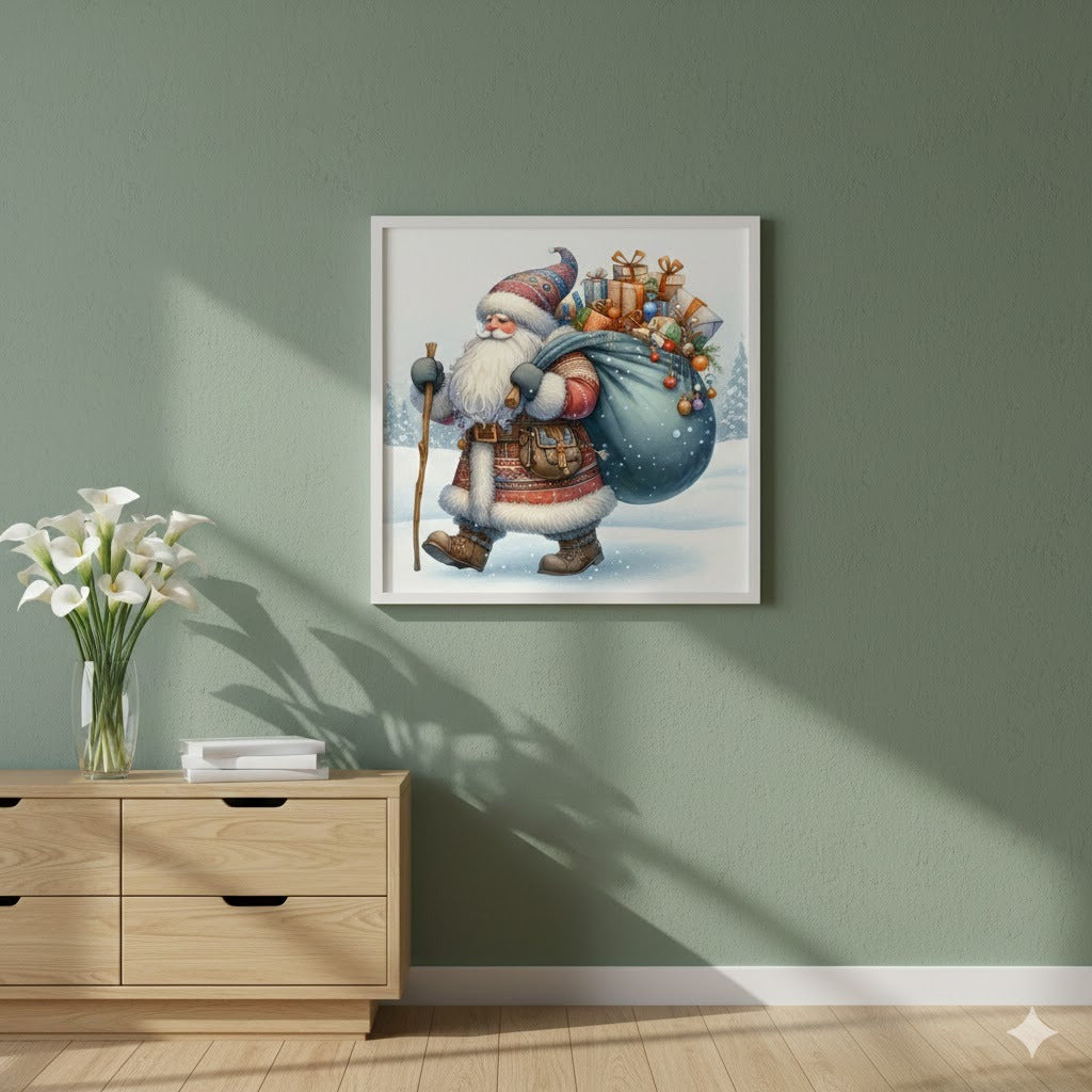 Framed Santa Canvas Print — Vintage Christmas Father Holiday Wall Art