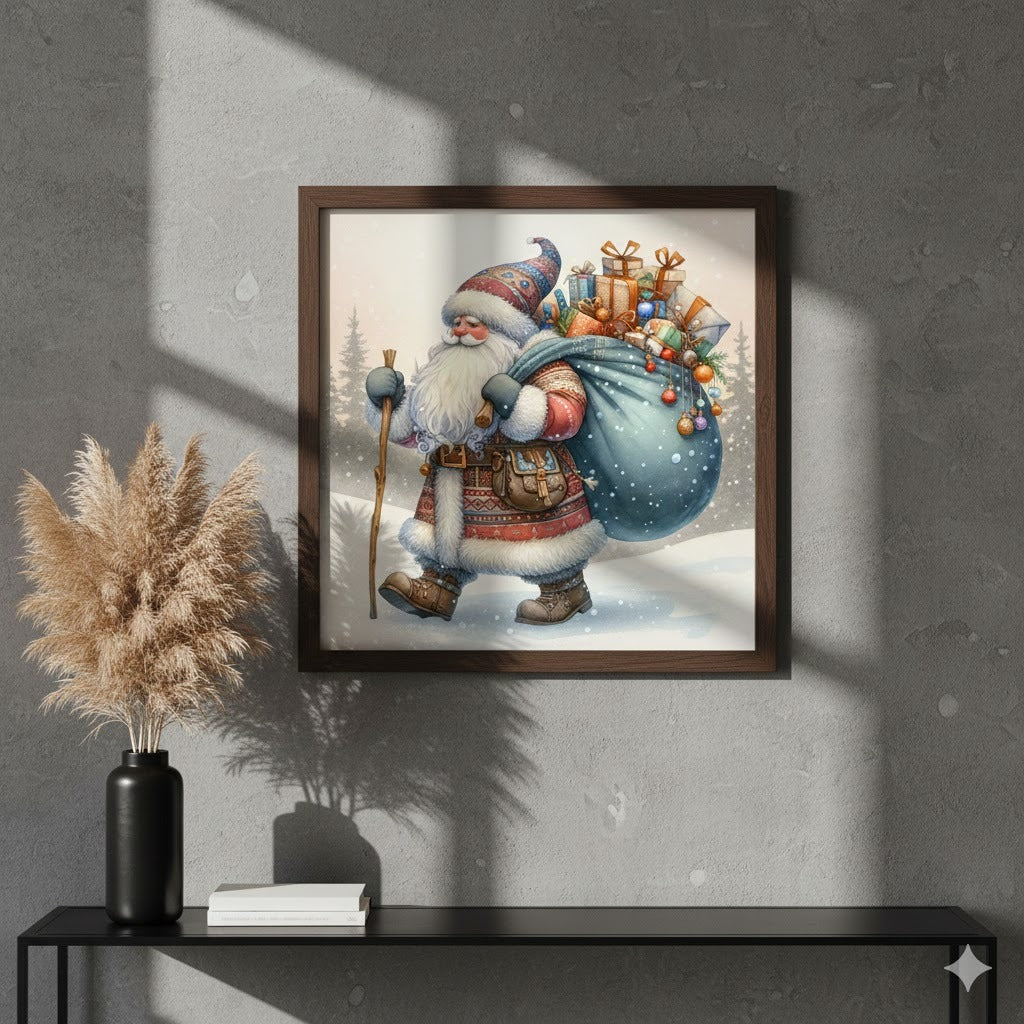 Framed Santa Canvas Print — Vintage Christmas Father Holiday Wall Art