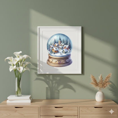 Framed Matte Canvas - Classic Snow Globe Winter Village Art